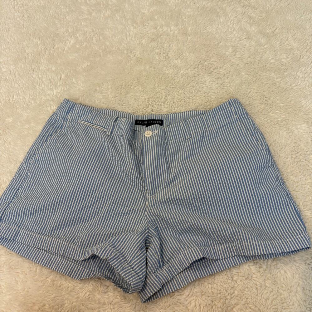 Ralph Lauren Womens Chino Shorts 10 Blue Strip Coastal Nautical Preppy Resort